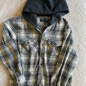 Blue Gear Flannel Plaid Hooded Shirt